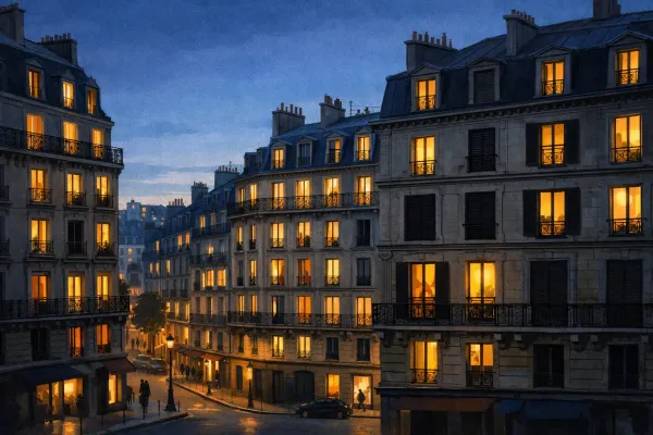 Illustration - immeubles parisiens aux volets fermés