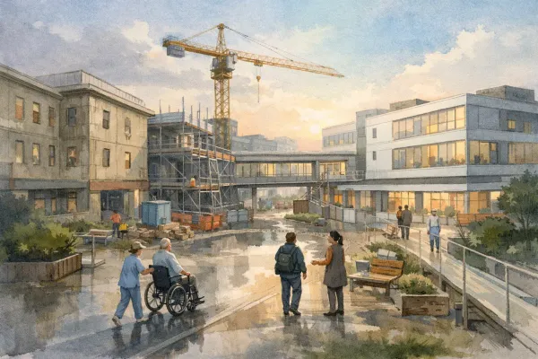 Illustration - hôpital, chantier et soins