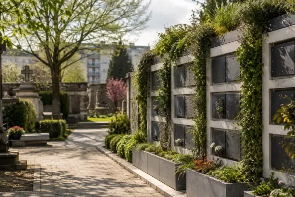 Columbarium végétalisé dans un cimetière