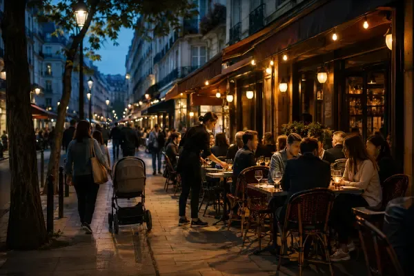 Terrasse parisienne en soirée d’été