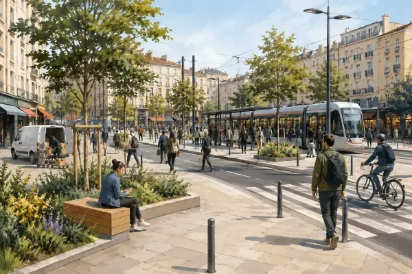 Trottoirs et tram à Gabriel-Péri