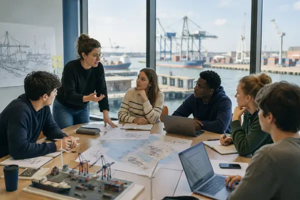 Étudiants près du port du Havre