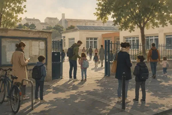 Enfants devant une école
