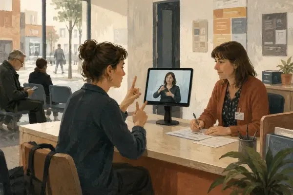Interprète LSF devant un guichet public