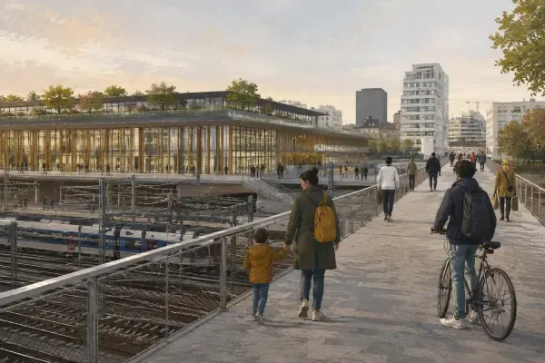 Illustration - Passerelle au-dessus des voies ferrées