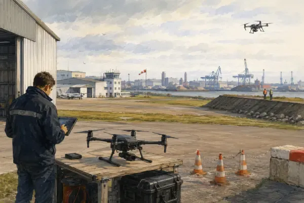 Drone au-dessus d’un port