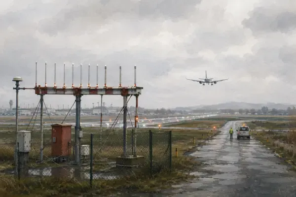 Avion approchant une piste grise