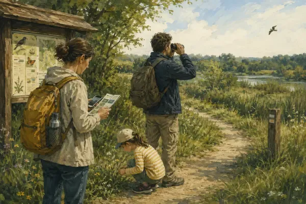 Famille observant une prairie