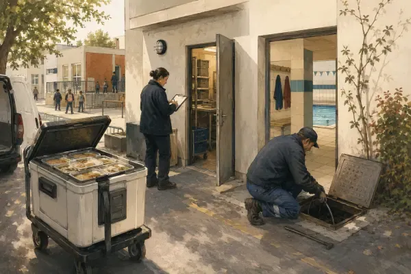 Repas livré devant une piscine