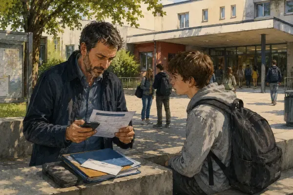 Famille devant un collège
