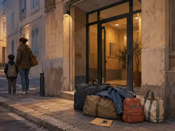 Famille devant un hôtel marseillais