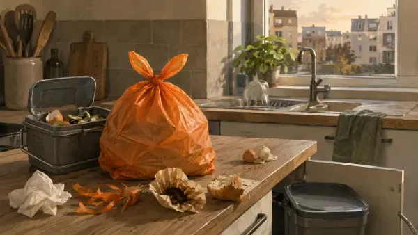 Sac orange dans une cuisine