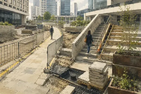 Escaliers et palissades à La Défense