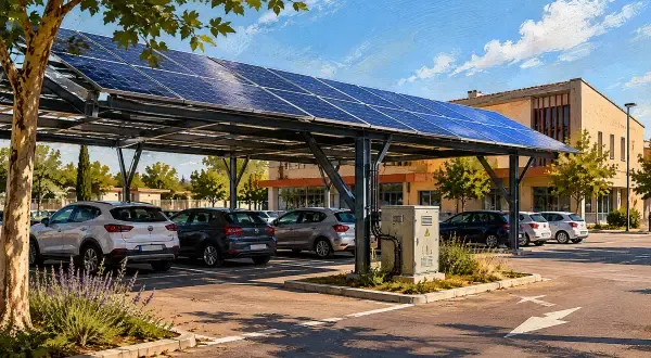 Ombrières solaires sur un parking
