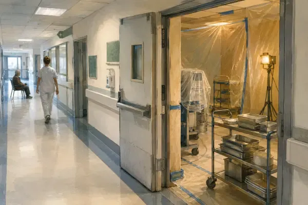 Illustration - Couloir technique d’hôpital en travaux