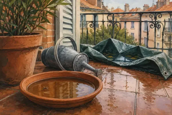 Illustration - balcon toulousain après la pluie