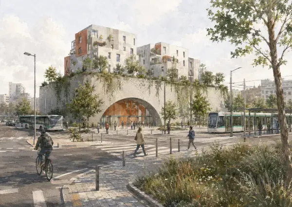 Illustration - gare et immeuble