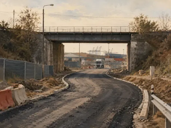 Chantier routier près du port