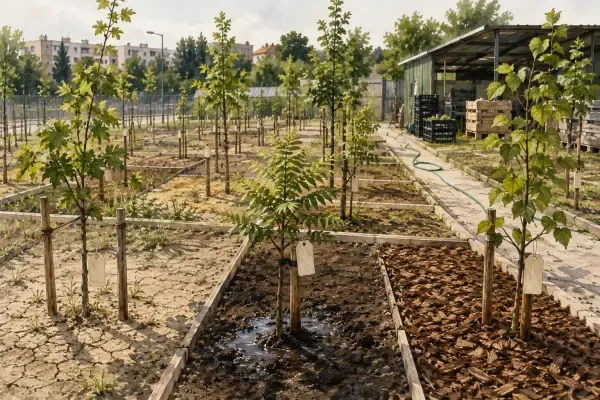 Jeunes arbres en pépinière