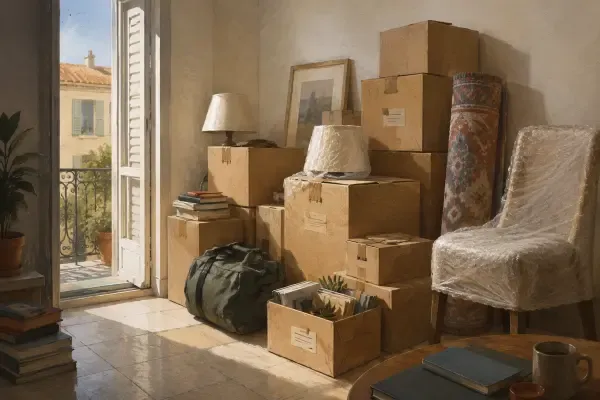 Cartons stockés dans un appartement