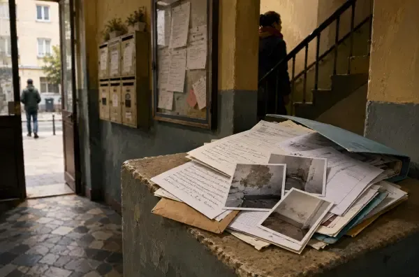 Cage d’escalier et courriers de locataires