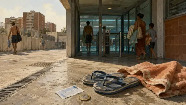 Piscine publique en ville l’été