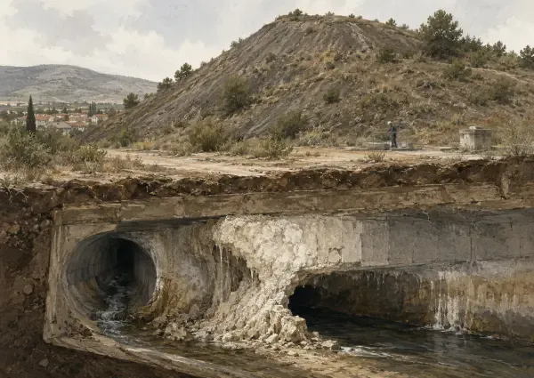 Canalisation sous un terril