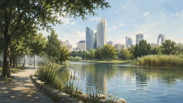 Parc urbain en période de chaleur