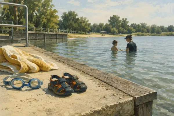 Enfant apprenant à nager en Gironde