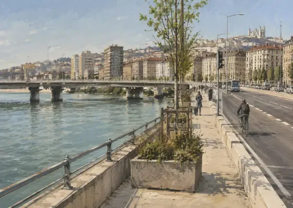 Quai planté au bord du Rhône