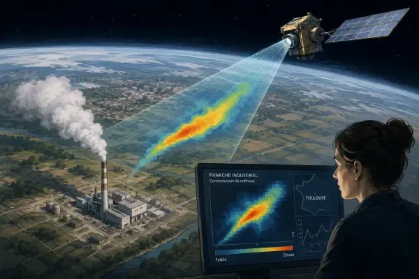 Satellite observant un panache industriel