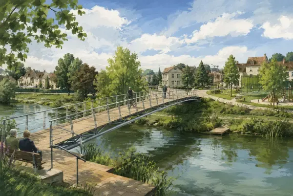 Parc et passerelle sur l’Iton