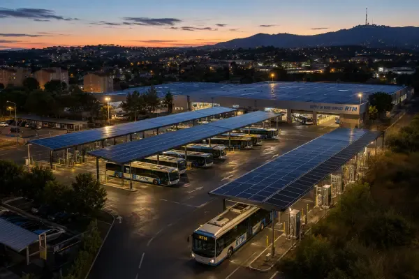 Bus sous ombrières solaires