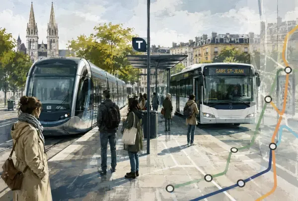 Illustration - Tram bordelais et habitants