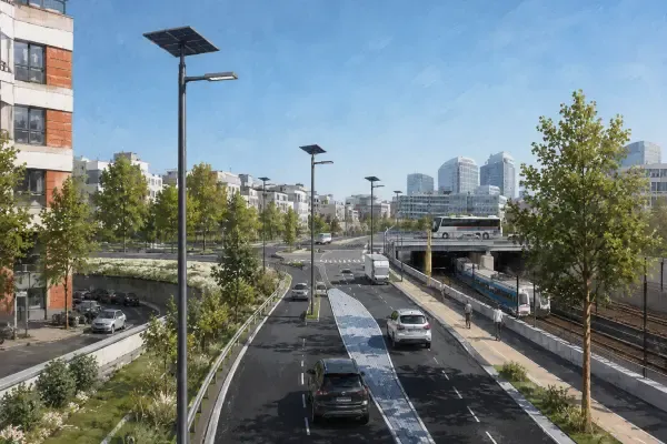 Illustration - lampadaires solaires sur route
