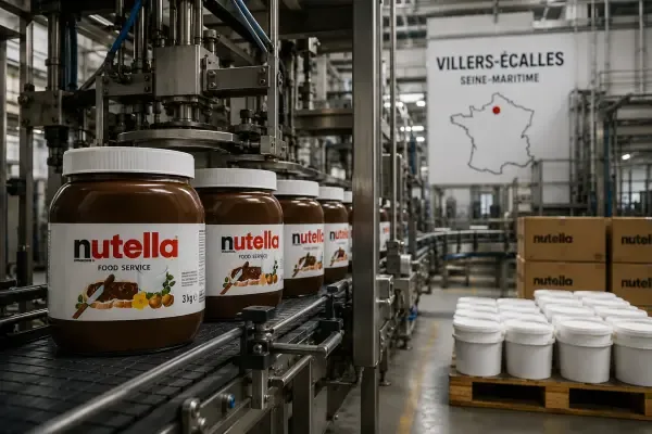 Usine Ferrero et pots de Nutella