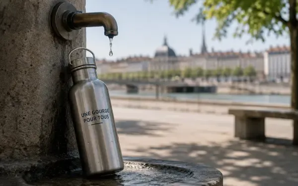Gourde près d’une fontaine
