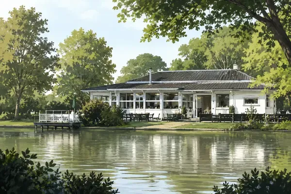 Illustration - chalet au bord du lac