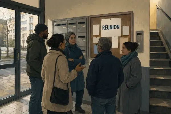 Voisins dans un hall d’immeuble