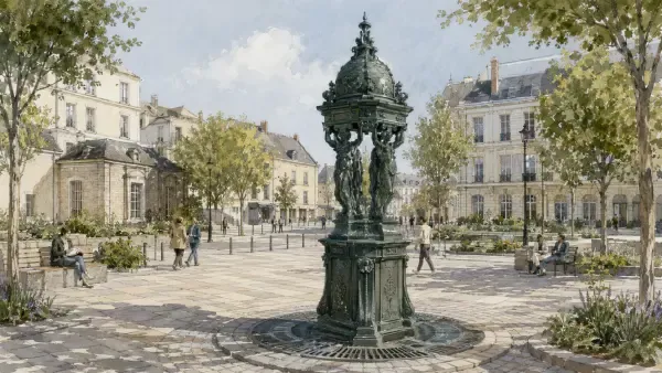 Fontaine sur une place suresnoise