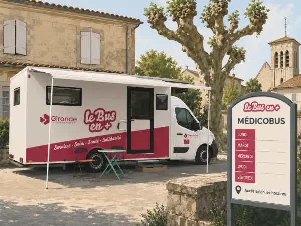 Illustration - Bus public sur une place girondine