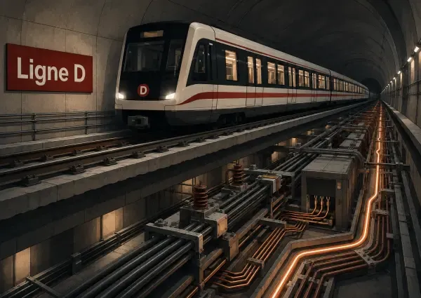 Métro lyonnais dans un tunnel technique