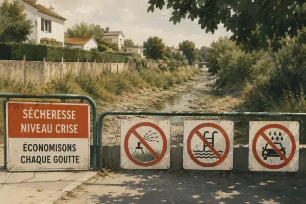 Rivière au niveau très bas en été