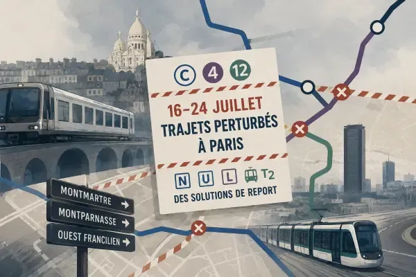 Plan stylisé des transports parisiens perturbés