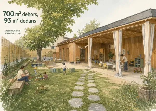 Illustration d’une crèche ouverte sur son jardin