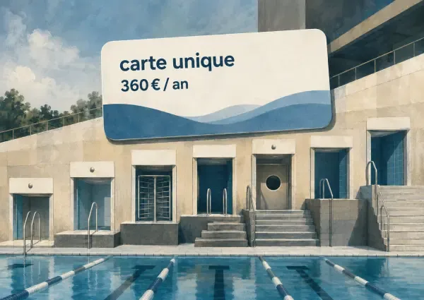 Illustration de nageurs devant un portillon