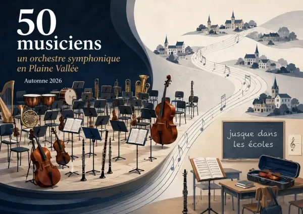 Orchestre symphonique devant un écran de cinéma