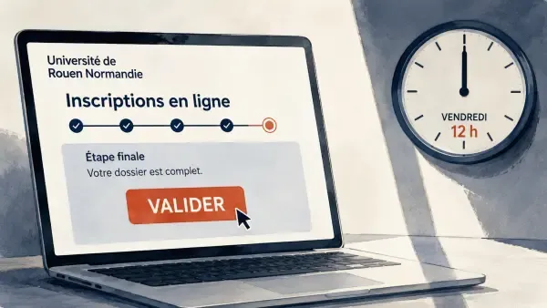 Illustration - Étudiante devant un portail universitaire