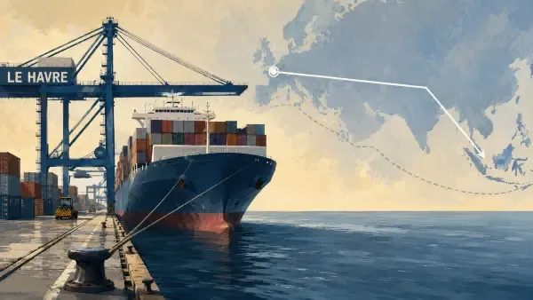 Porte-conteneurs quittant Le Havre vers l’Asie