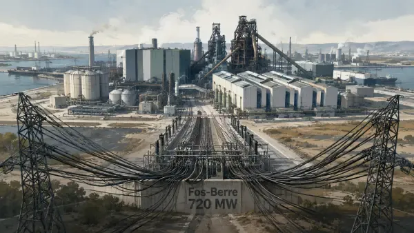Usine et lignes électriques à Fos